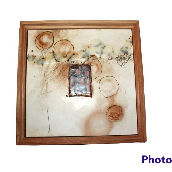 Original wax abstract mixed media frame Collage art work Sagebrush 9"x 9" signed - Picture 8 of 10